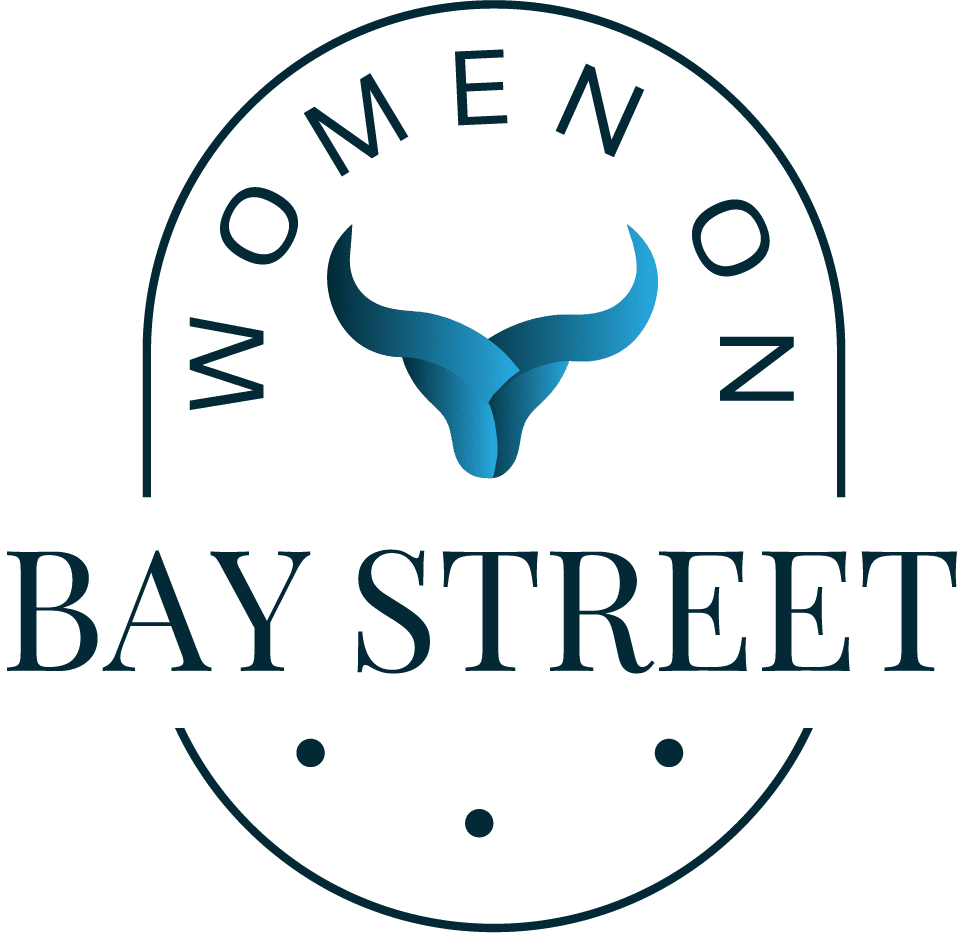 A green logo with the words women on bay street